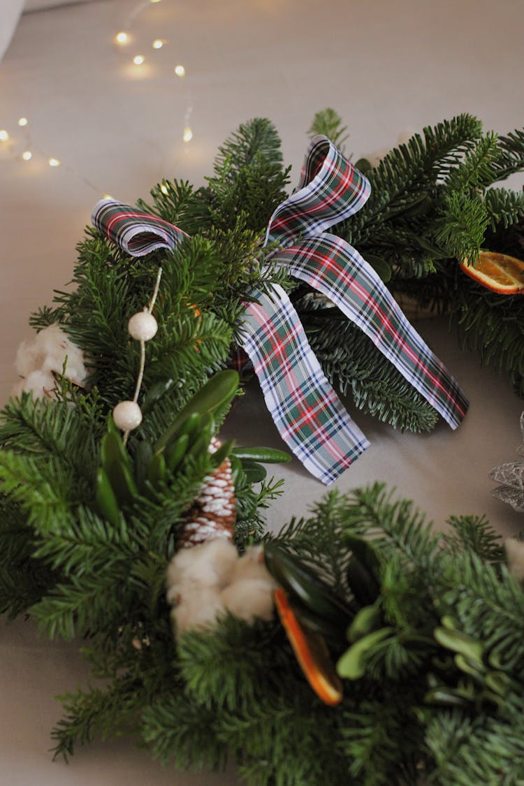 Plaid Ribbon On Garland 