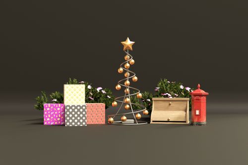 Free Festive minimalist Christmas scene with decor and gifts, ideal for holiday themes. Stock Photo
