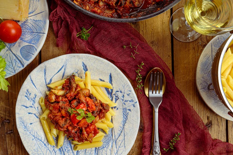 Close-Up Shot Of Penne Pasta On A Plate