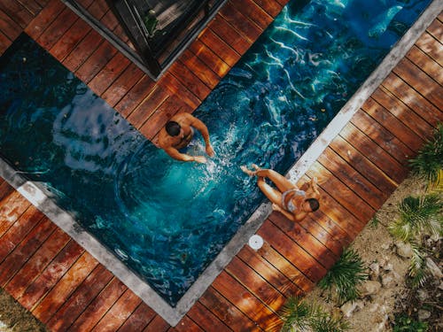 An Aerial Shot of a Couple in a Vacation