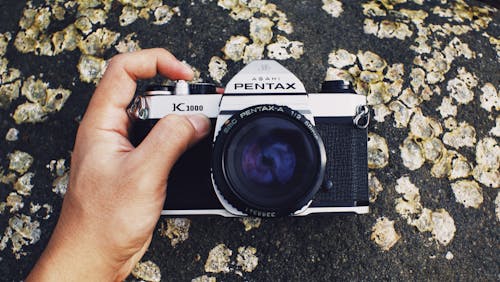 Free Close-Up Shot of a Person Holding a Black Camera Stock Photo