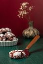 Close-Up Shot of a Red Velvet Crinkle Cookie