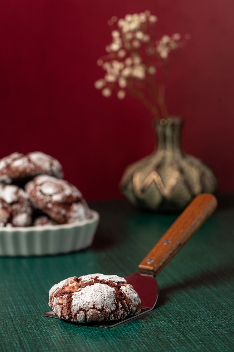 Close-Up Shot Of A Red Velvet Crinkle Cookie