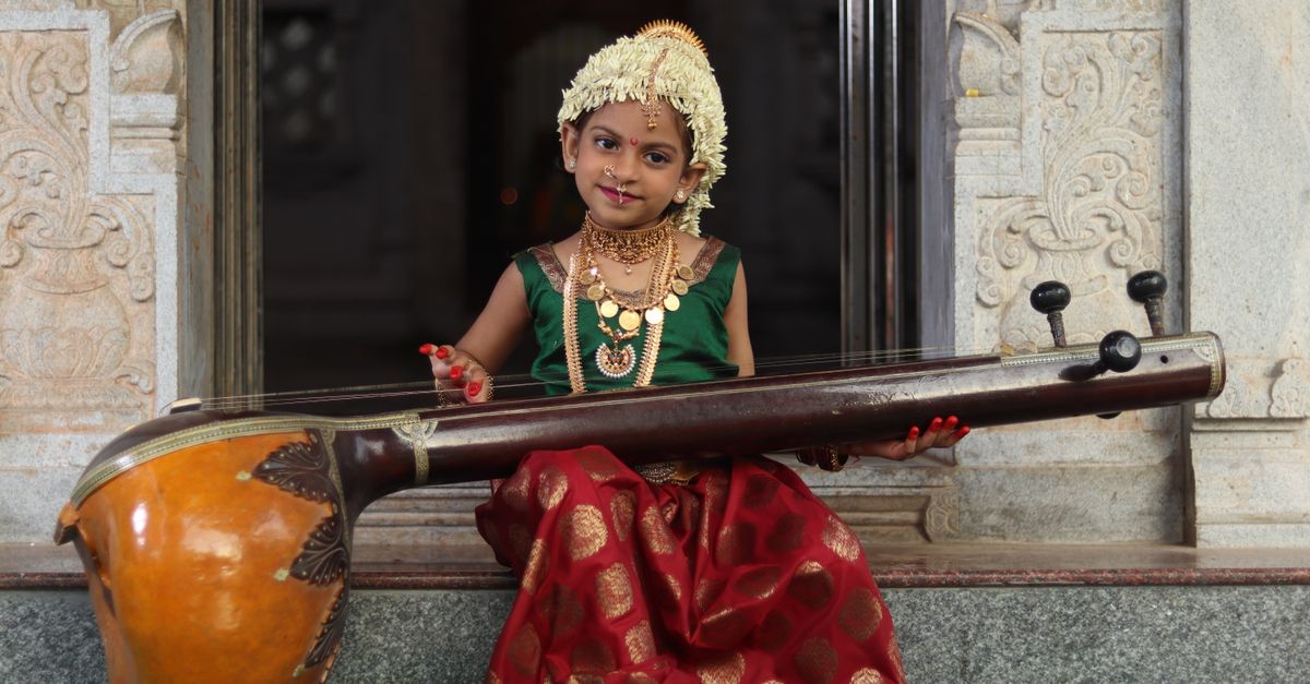 Child Rama Makeup Instrument Girl Child in Traditional Costume with Musical Instrument · Free Stock ...