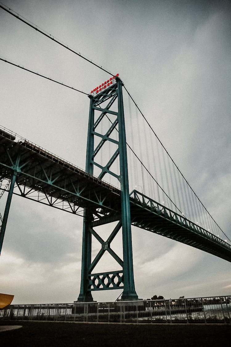 The Steel Tower Of The Ambassador International Bridge Connecting United States And Canada