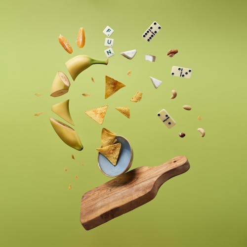 Conceptual of Floating Sliced Fruits and Objects