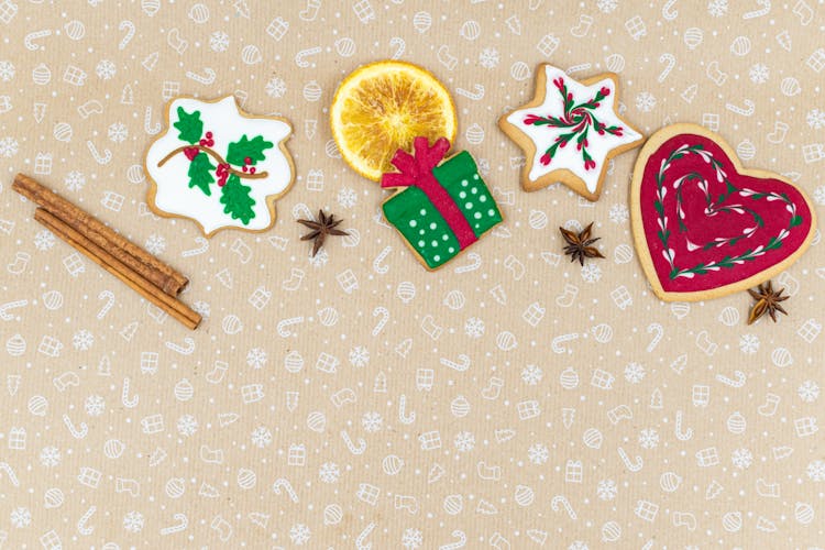 Christmas Gingerbread Cookies On Paper Background