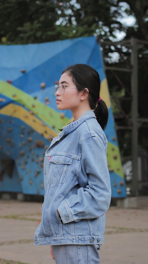 Woman in Blue Denim Jacket 