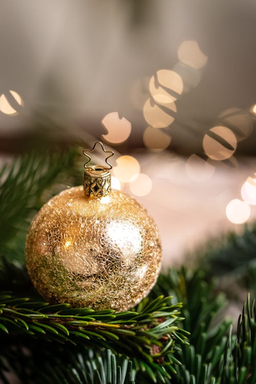 Free Gold Bauble in Close-up  Stock Photo