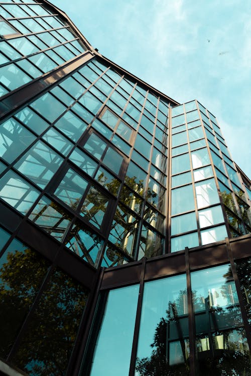 Free Low-Angle Shot of a Building with Glass Windows Stock Photo