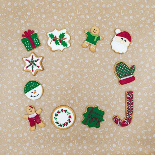 Overhead Shot of a Variety of Festive Cookies