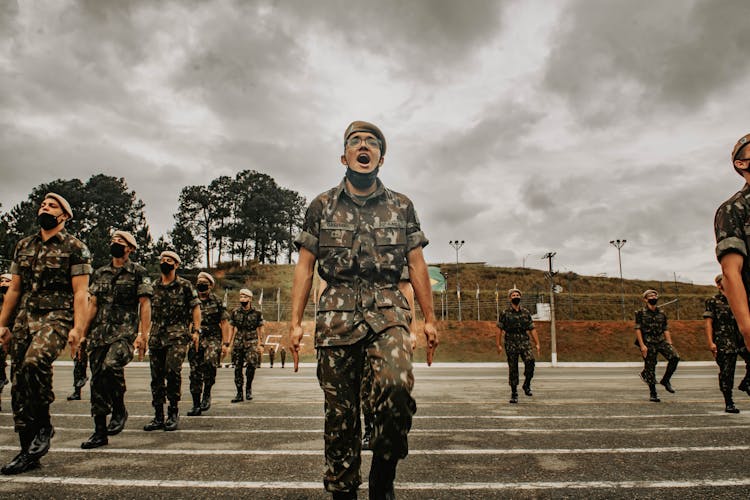 Soldiers Marching Together