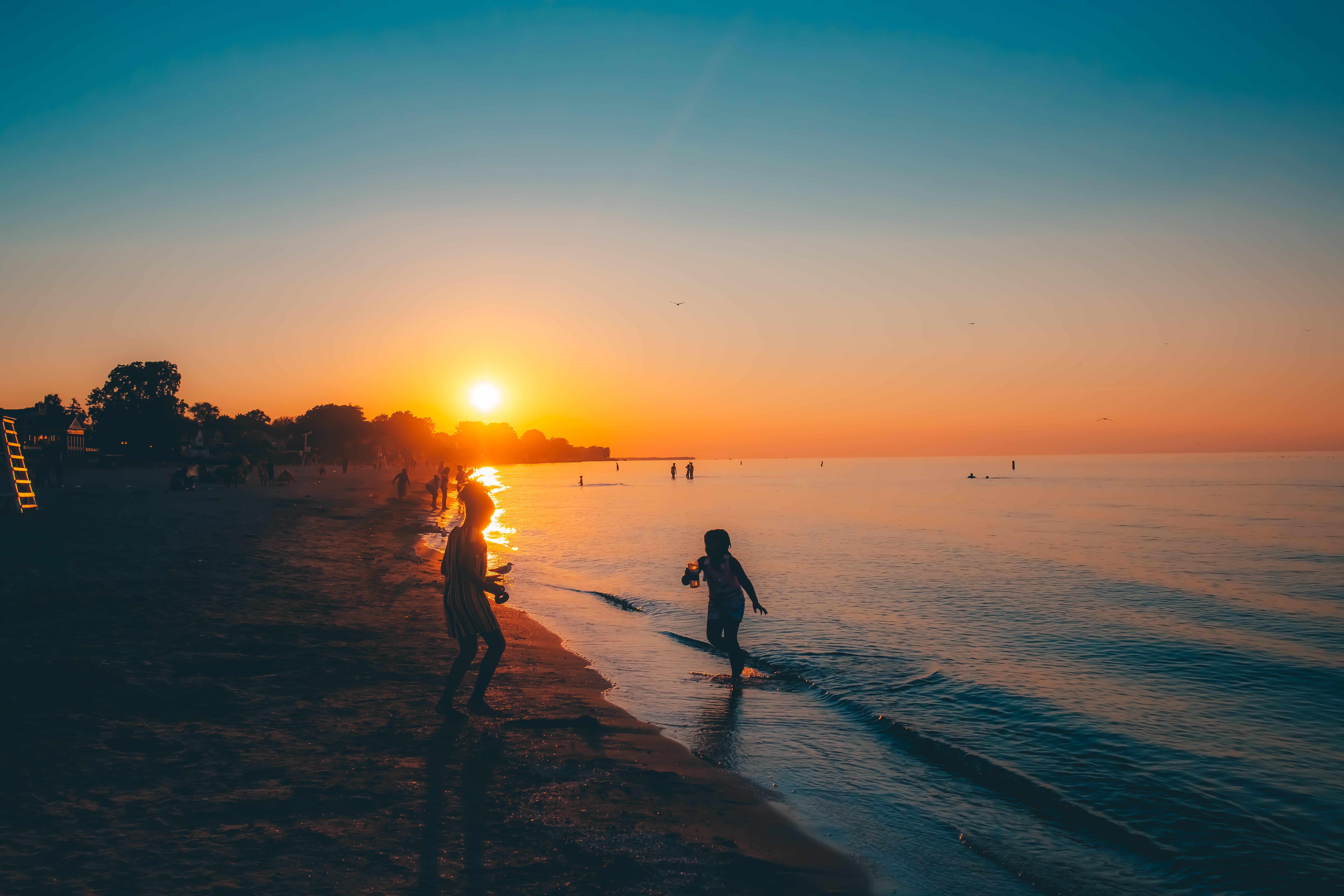 Silhouette Of People Walking On Seashore During Sunset · Free Stock Photo