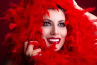 Woman With Red Feather on Her Head
