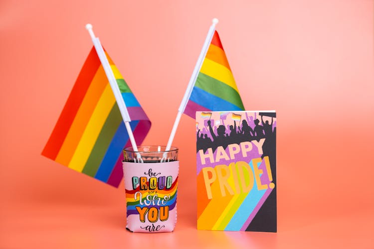 Card And Cup With Rainbow Flags