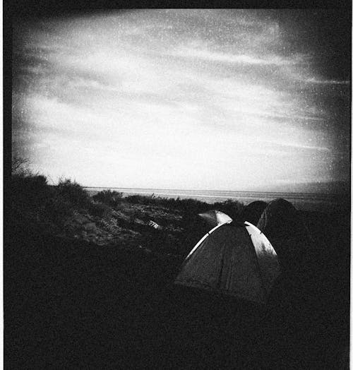 Monochrome Shot of a Tent on a Campsite