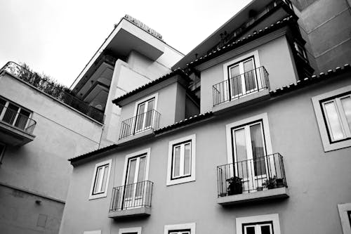 Monochrome Shot of Balconies of a Building