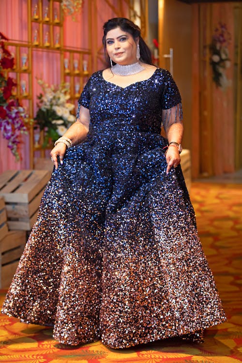 A Woman Wearing a Glittery Gown