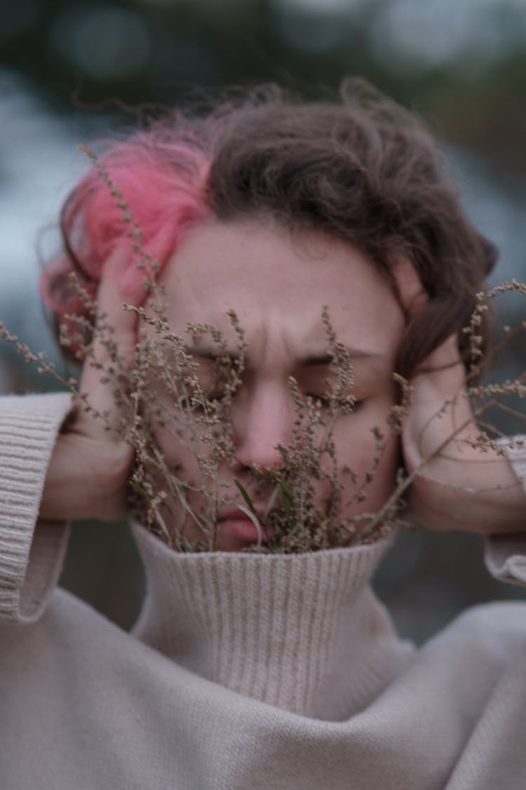 Woman With Flowers Behind Collar