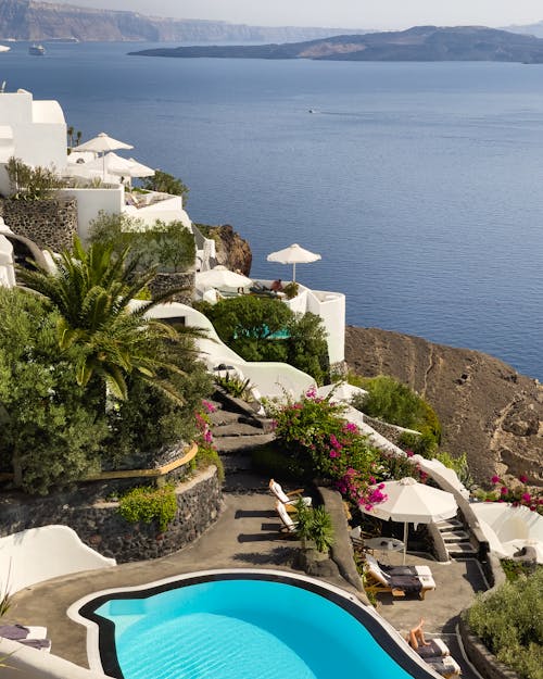 Free High Angle View of Hotel Swimming Pool in Greece  Stock Photo