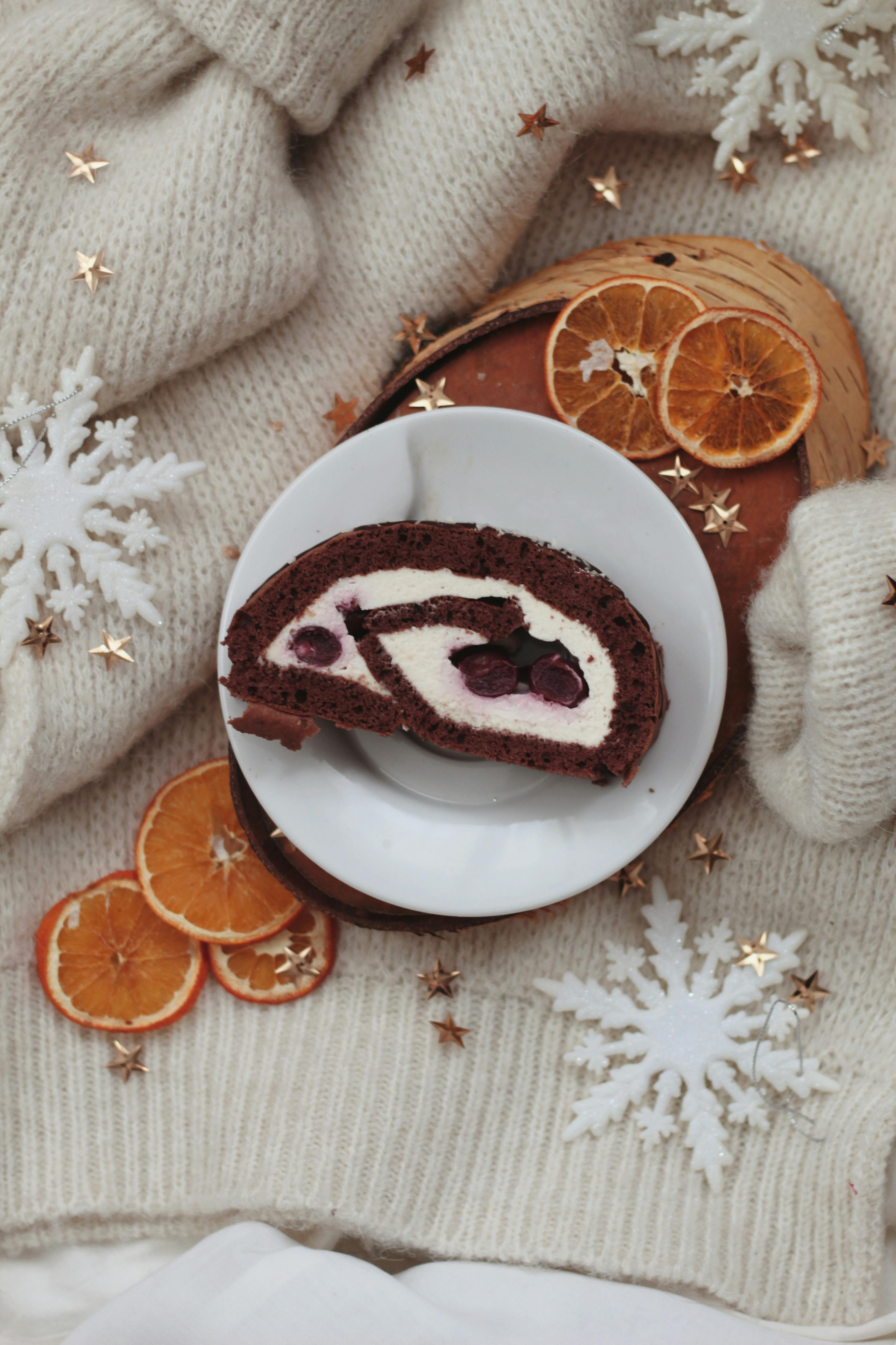 cake on dish on sweater