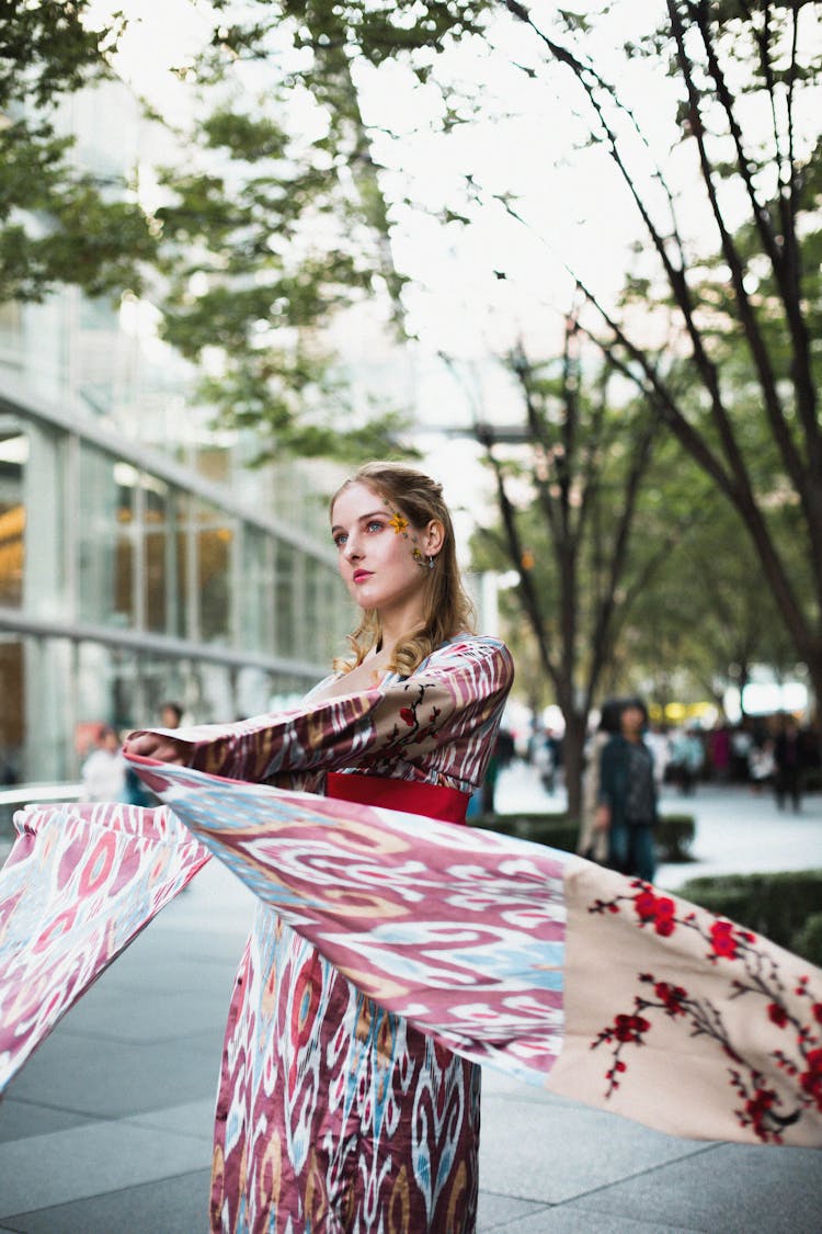 A Woman In A Stylish Kimono