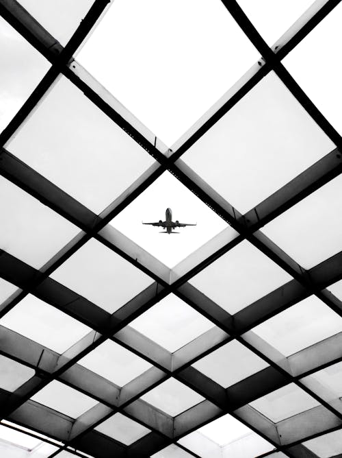 Free Grayscale Photo of an Airplane Up in the Sky Stock Photo