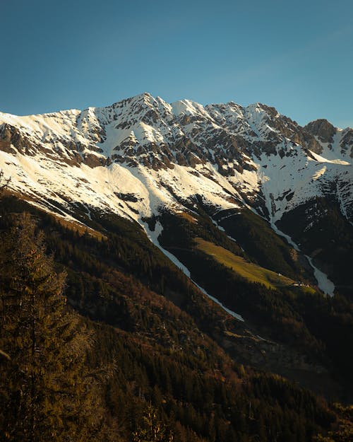 Blue Sky over Snow Capped Mountain 