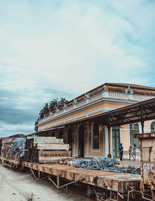 Wood Planks in Front of a Train Station