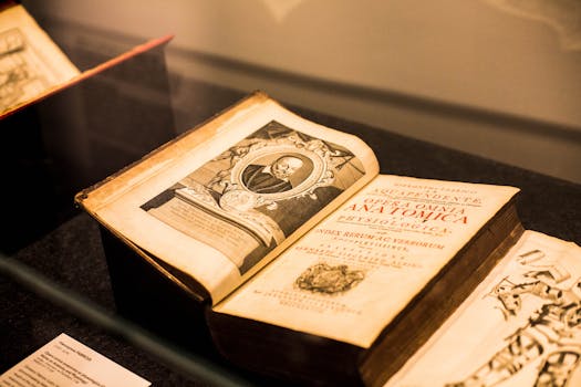 A vintage anatomy book displayed in a museum, showcasing detailed historical illustrations.