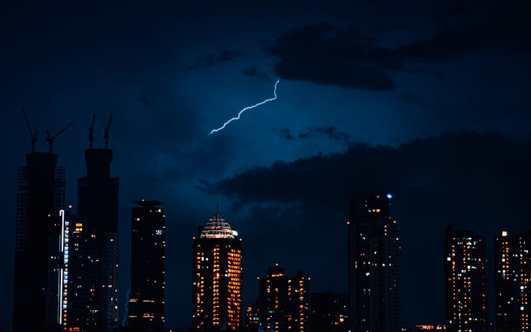 Lightning Above City At Night