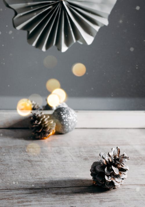 Silver Cone and Christmas Ornaments 