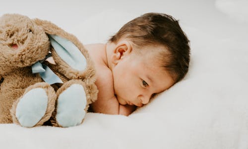 Free A Stuffed Toy Beside a Baby Stock Photo