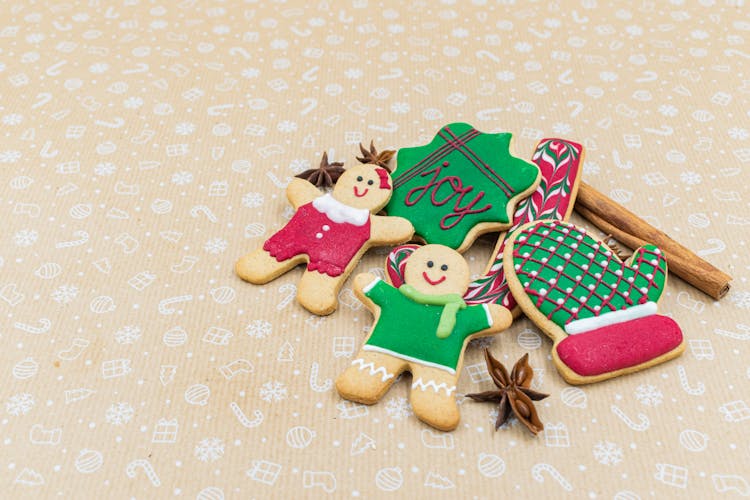 Assorted Christmas Cookies Over A Paper Wrap