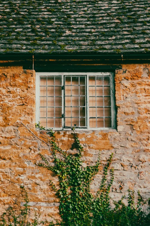 White Framed Window on Orange Stone Wall