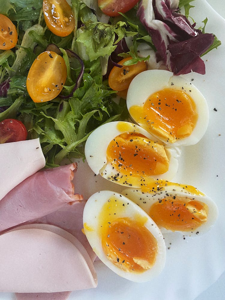 Fresh Boiled Eggs And Salad