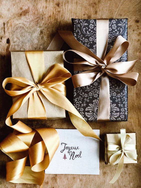 Free Presents in Wrapping Paper Stock Photo