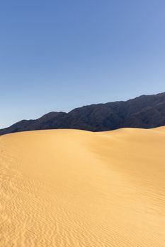 Captivating view of golden sand dunes against a clear blue sky in Death Valley National Park.