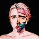 Person Wearing Artistic Makeup Depicting Scars and Rainbow Flag
