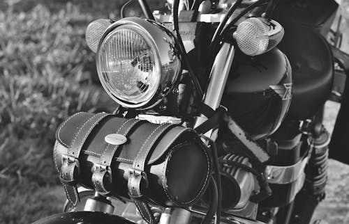 Grayscale Photo of Motorcycle 