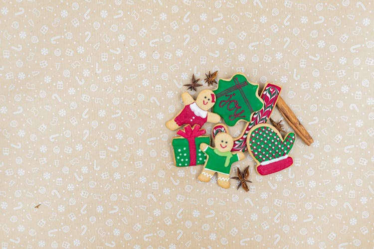 Christmas Gingerbread Cookies On Paper Background