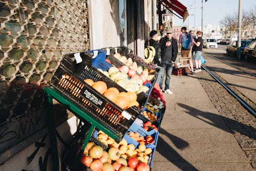 Black Plastic Basket of Fruits