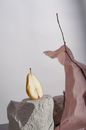 Cut Pear on Stone near Paper