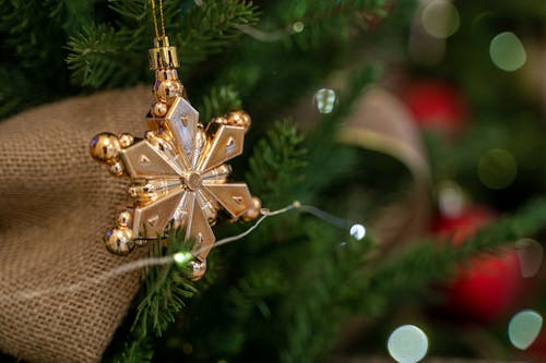 Snowflake Shape Decoration on Christmas Tree