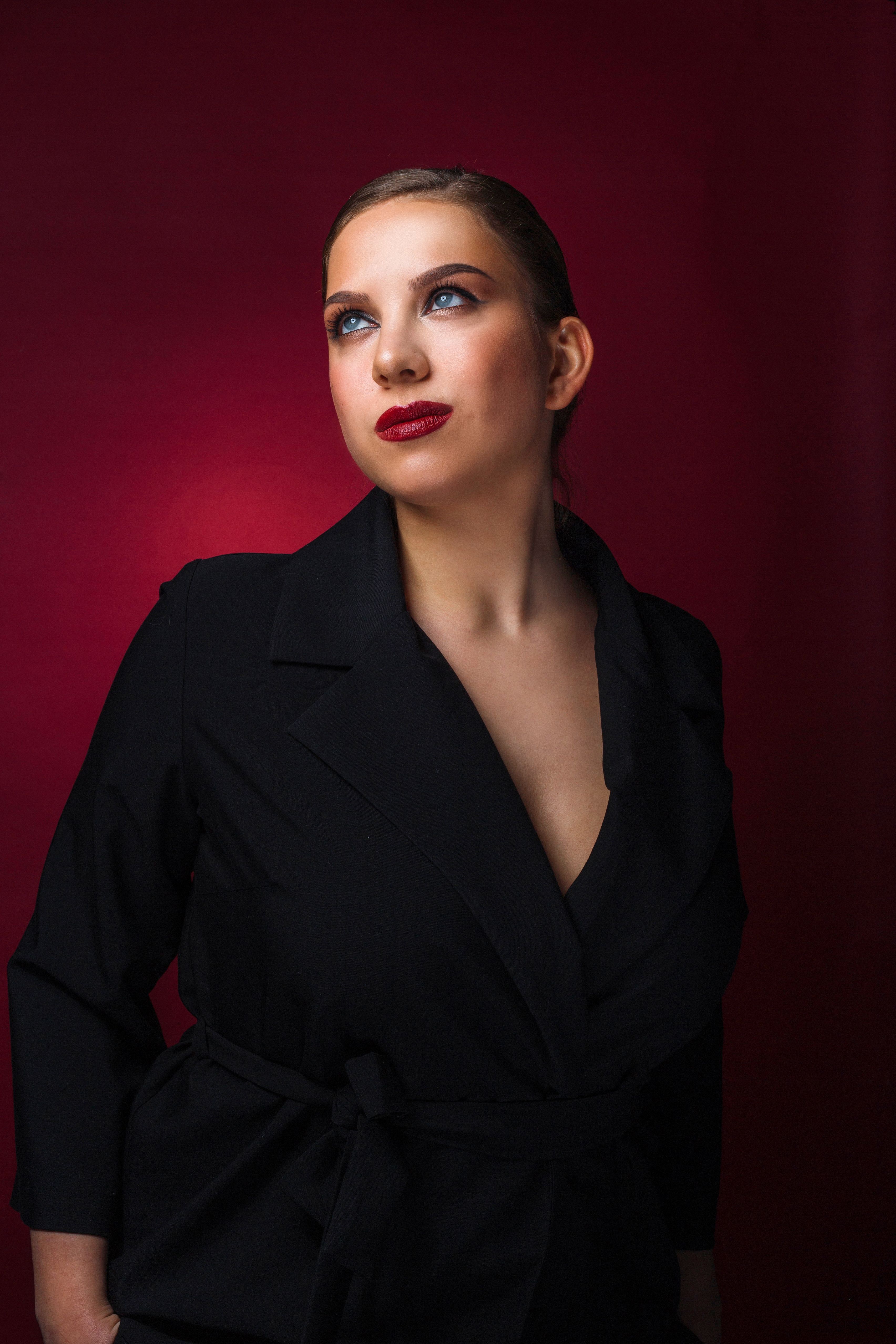 Woman with red lipstick professional portrait
