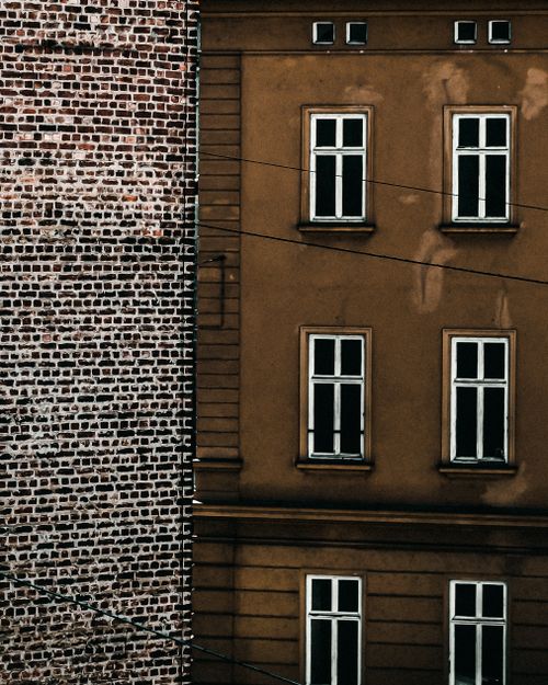 Free Brick and stucco facade of a historic building in Augsburg, Germany. Stock Photo