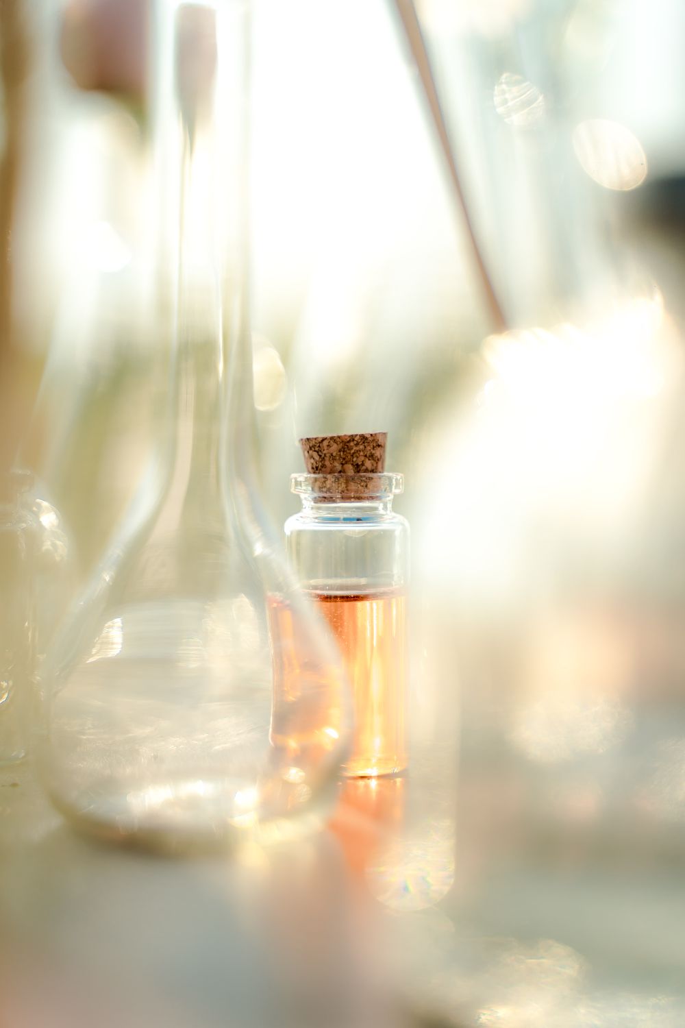 Small corked perfume bottle in soft light