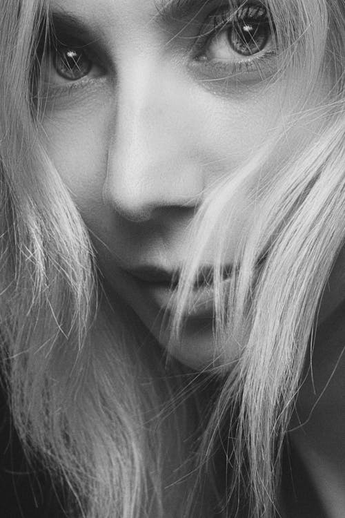 Monochrome Photograph of a Woman's Face