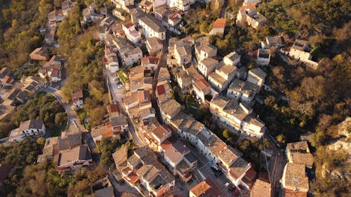 Free Aerial Photography of Houses in Mountain Village Stock Photo