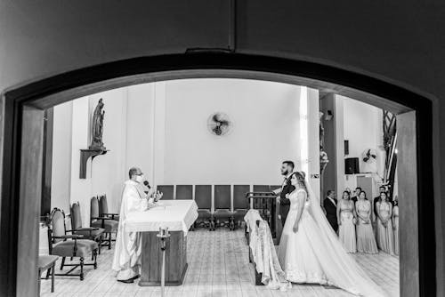 Free Man and Woman Getting Married at a Church Stock Photo
